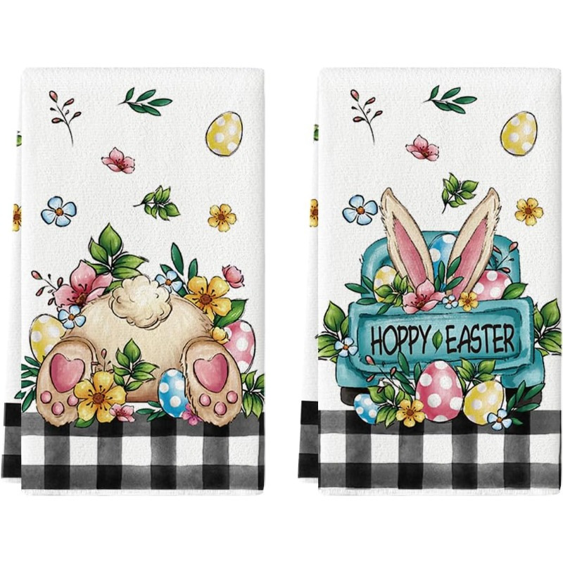 

Set Of 2 Towels, 18x26 Inch, Polyester Dish Towels, Super Hand Towels, With Bunny, Eggs, Truck, And , For Seasonal Decor