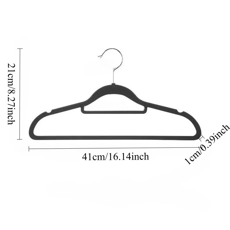 TEMU Set van 10 zwarte geflockte antislip-hangers voor thuisgebruik, verdikt voor een sterk draagvermogen, bestand tegen buigen en breken. Voorzien