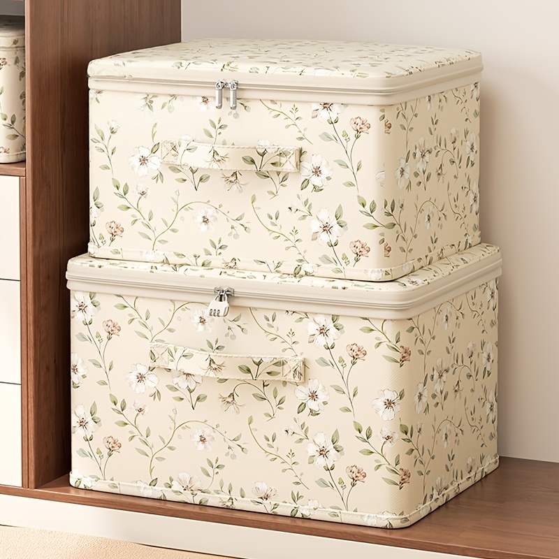 2er Set (1 Aufbewahrungsbox und 1 Schloss) Aufbewahrungsbox aus bedrucktem Oxford-Gewebe | Vielseitiger, platzsparender Organizer für Schrank, Schlafzimmer, Küche und mehr