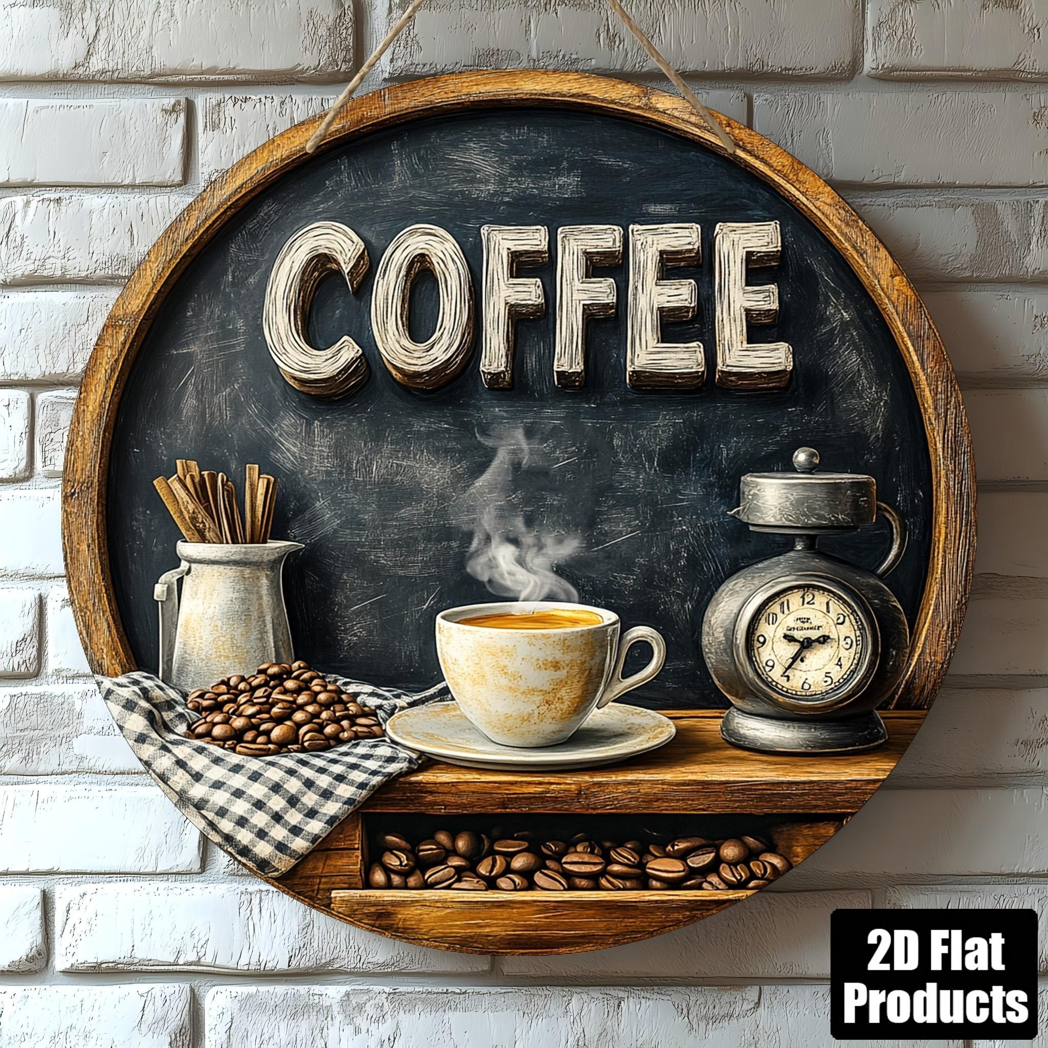 Image of 2d Flat Wooden Print 1pc Round Wooden Decorative Sign, Retro Shop Theme, Suitable For Bar Kitchen Living Room Office Decor, Holiday Gift