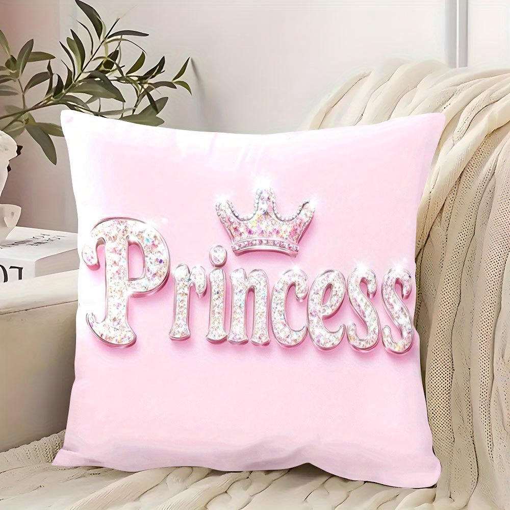 E-shop 1 Stück Prinzessinnen-Kronen-Design Kissenbezug – , Glitzernde Strass-Buchstaben, 18x18 Zoll Quadratischer Dekorativer Kissenhülle, Geeignet für