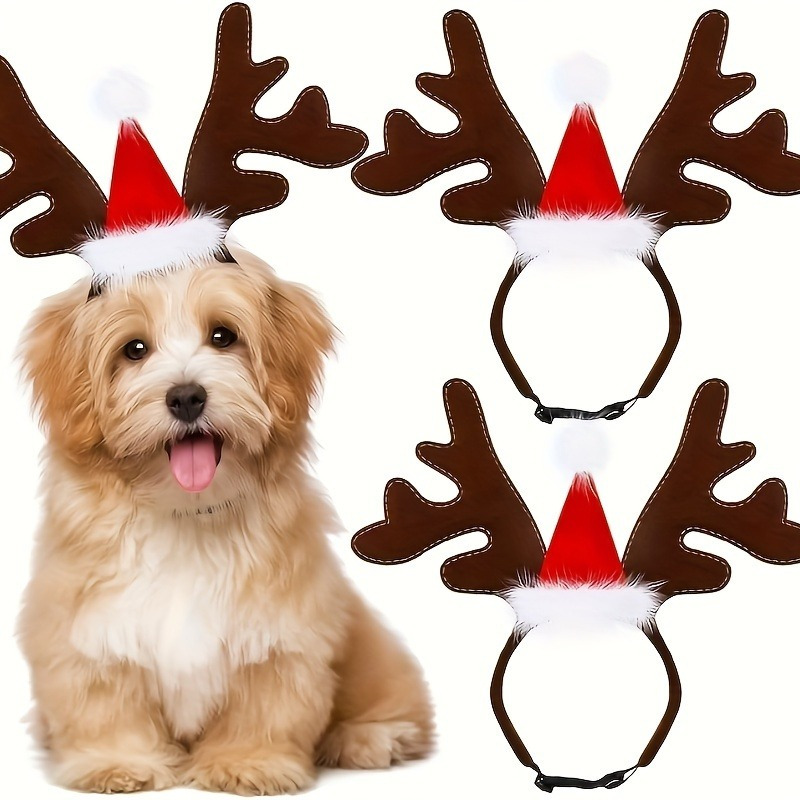 

Adjustable Reindeer Headband For Dogs - Christmas Pet Hat With , Closure, Fits All Sizes