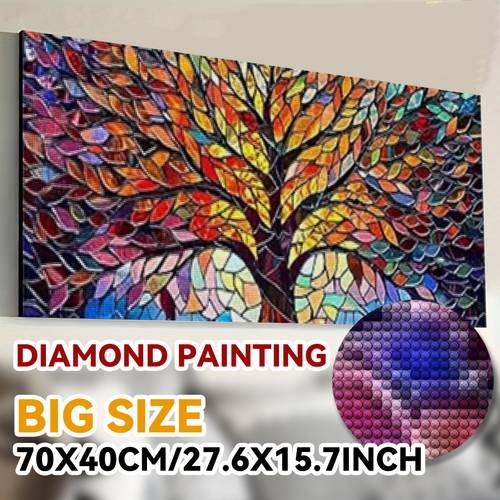 item picture new diamond painting kit for fall tree stained glass mosaic art decoration frameless 5d round diamonds home decor 40x70cm 15 75x27 56inch