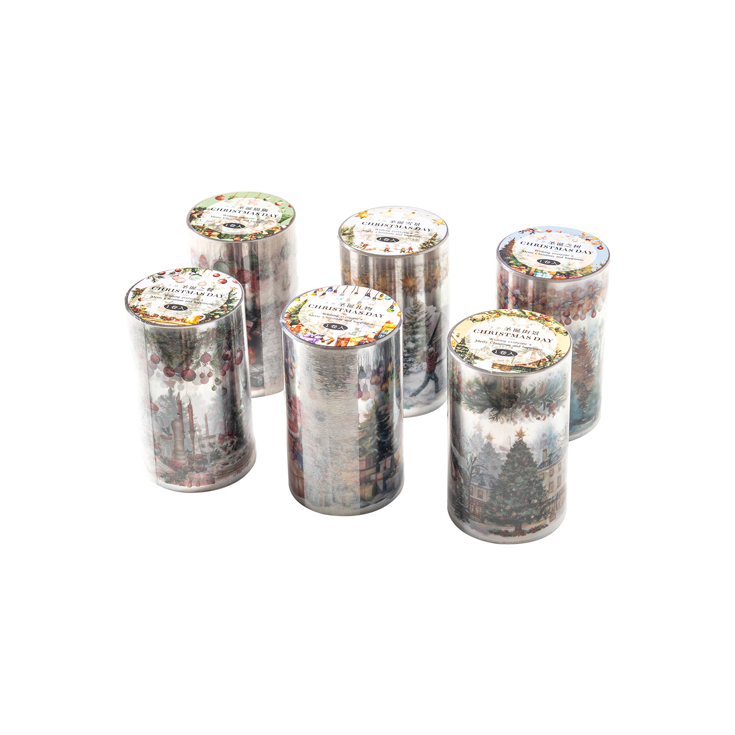 Image of A Set Of 6 Rolls, Each Measuring 200cm, Featuring Vintage Pet Tape With A Christmas Design, Perfect For Embellishing Scrapbooks, Journals, Albums, Holiday Presents, And For Use Stationery