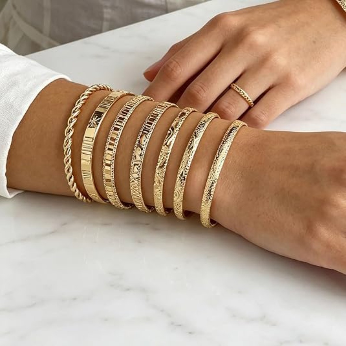 7pc Stylish Engraved Open Bracelet Set