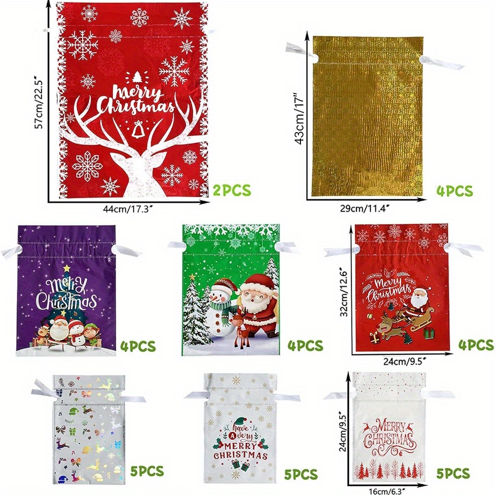 33 Christmas Mixed Color Drawstring Gift Bags, Sizes, Suitable For Christmas Parties And Holiday Gift Packaging, Small/medium/large