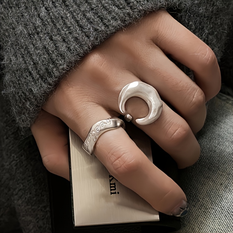 Frosted Moon-Shaped Ring, Elegant and Fashionable
