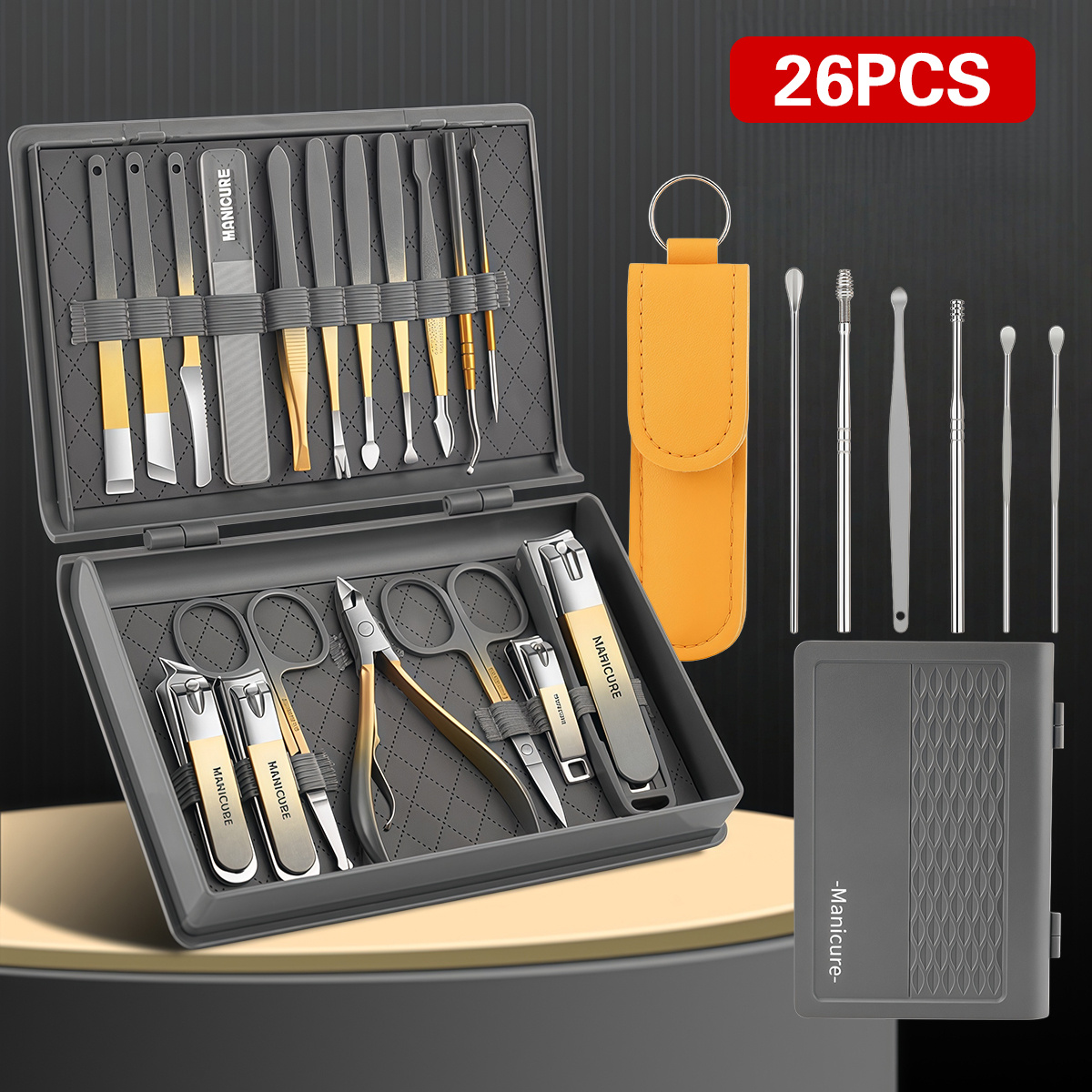 Image of 26pcs Nail Clipper Set Professional Stainless Steel Heavy-duty Toenail Clippers Foot Care Tools Including Cuticle Clipper Ear Pick Beauty Grooming Kit With Travel Gift Box