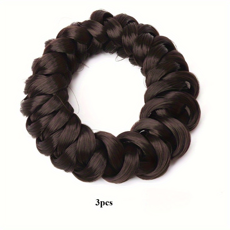 TEMU 3pcs Retro Elastic Hair Buns, 3pcs Retro Style Braided Elastic Hair Buns, Hair Accessories For Women With Short Hair, High Buns, Suitable For