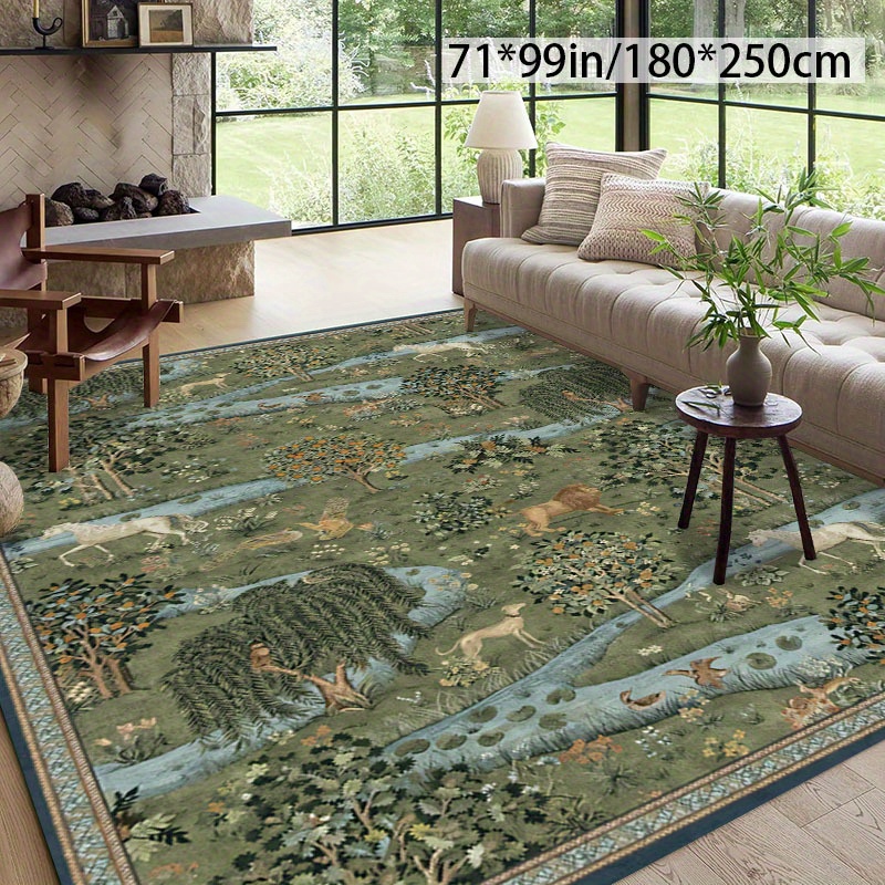 TEMU Tapis 1 pièce + Velours Diamant Doré + 800g/m² + Dos en Plastique à Antidérapant, Tapis Style Moderne Style Peint à Vert, Antidérapant, Lavable
