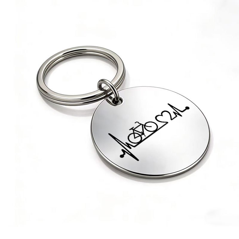 TEMU 1pc Metal Laser Engraved Cycling Heartbeat Ecg Pattern Keychain Bicycle Enthusiast Metal Keychain Sports Sentiment Commemorative Pendant Student