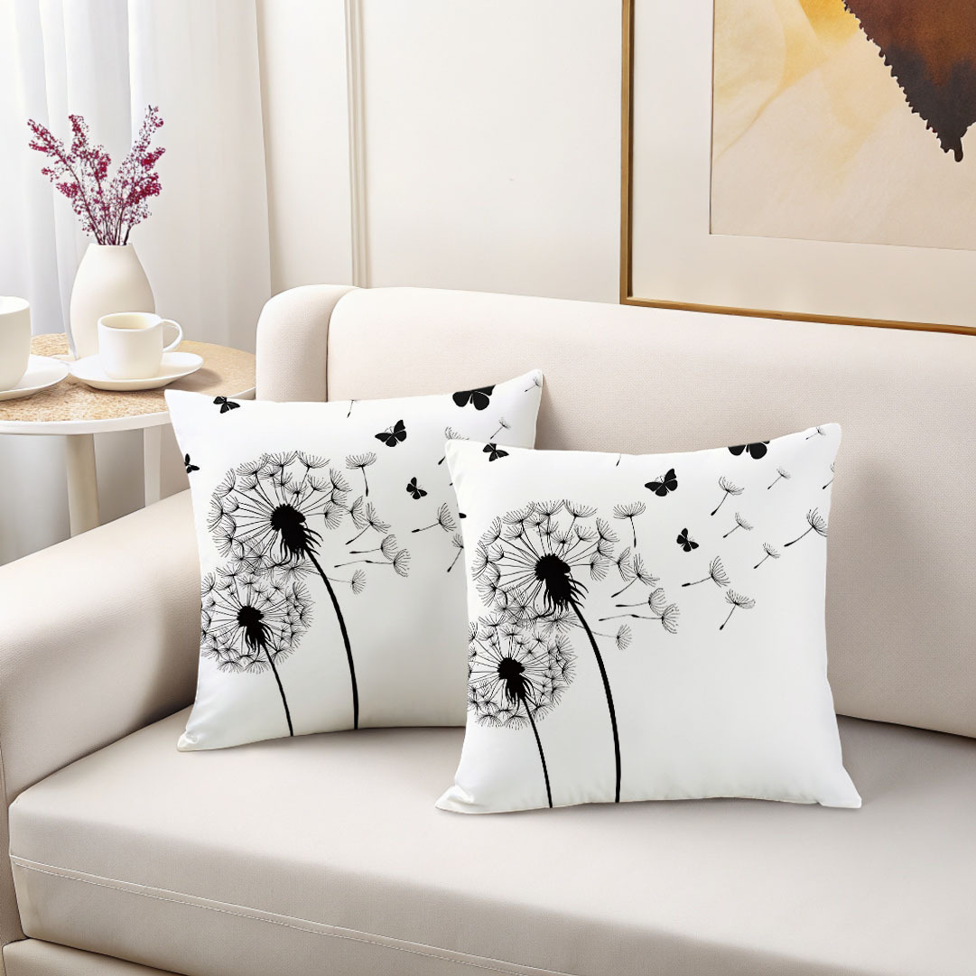 TEMU 2-pack Black Dandelion & Pillow Covers Comfortable Sofa Cushions, Suitable For Home And Office Decoration, Perfect Gift Idea, Single-sided