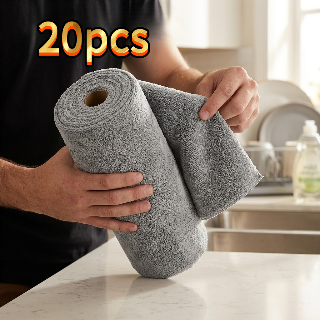 TEMU 20pcs Thick Fiber Cleaning Cloths, Highly Absorbent Non-fuzzing Wipes, Reusable Disposable Towels, Suitable For Home, Kitchen, Car, Roll-type