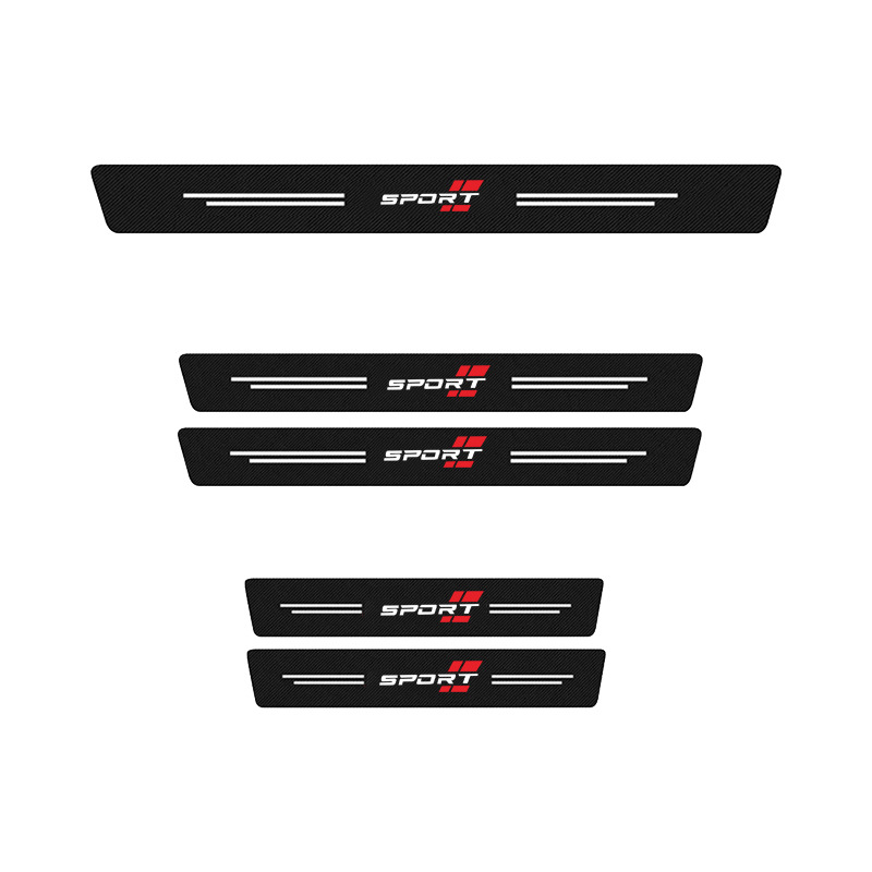 5pcs Set Of Car Door Sill Strips, Carbon Fiber Pattern Footboard Protection Stickers, Decorative Door Sill Strip Stickers