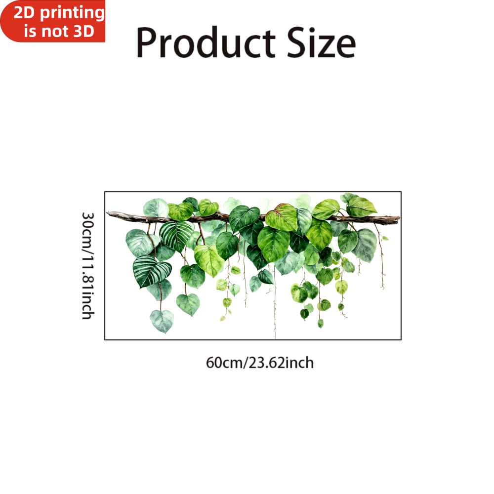 TEMU 1pc, , Green Leaf Vine Pattern, Rectangular Shape, Static Cling Window Sticker, Double-sided , Tropical Hanging For Living Room, Bedroom &