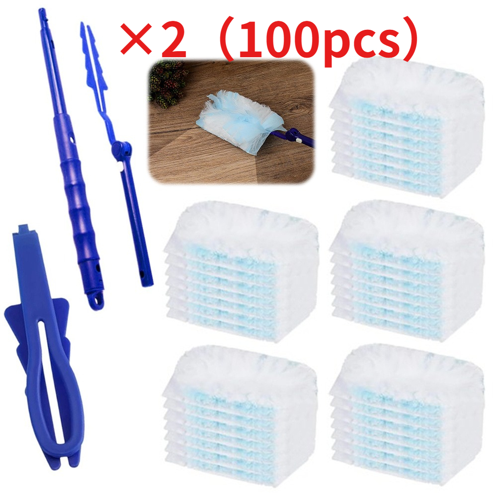 Image of 100pcs Heavy Duty Electrostatic Duster Refills, Microfiber Dust Magnet Cloths With 4 Handles (foldable And Telescopic), Reusable Washable Dusting Kit For Home Cleaning