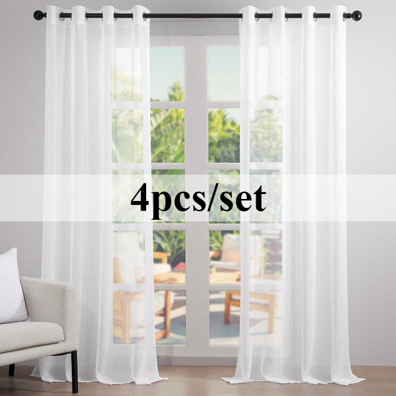 Image of 4pcs/set Grommet Top Sheer Curtains Suitable For, Living Room, Bedroom - Light Filtering Window Panels With Eyelets, Semi-sheer Panels For & Light, Modern Window Coverings