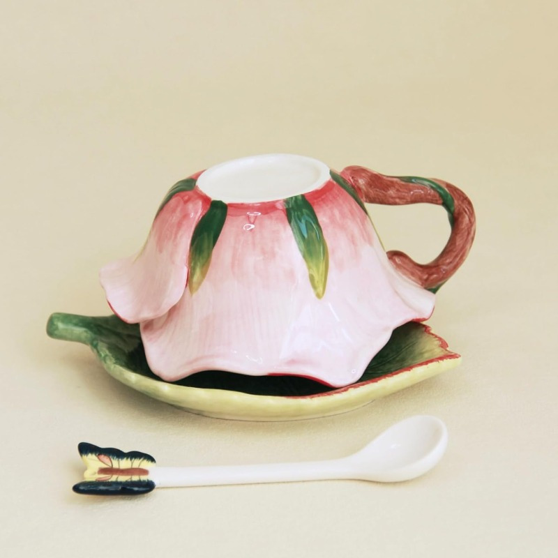 1pc elegant floral tea cup and saucer set hand painted   for lotus leaf   non toxic ceramic   matching spoon for coffee tea home decor birthday anniversary gift for women bridal shower present vintage floral tableware teacup set porcelain tea cup cups for tea teacup tea sets coffee tableware decorative teacup handcrafted pottery   porcelain Product details 3