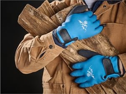 Gants de travail d'hiver thermiques et isolés, imperméables pour hommes et femmes - Gants de congélateur pour temps froid avec compatibilité écran tactile, antidérapants, doublure en nylon et polaire, lavables en machine, bleu (moyen) pour la construction, la pêche, le jardinage, les activités de plein air