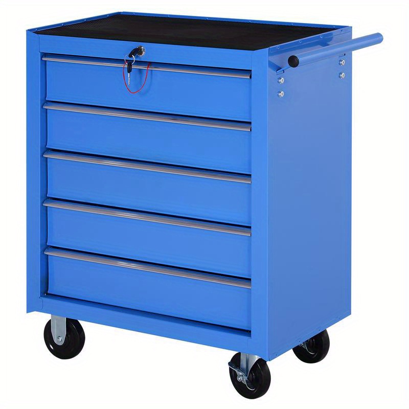 5-Drawer Heavy-Duty Mobile Workshop Cart with Lockable Storage &  -Terrain Wheels - Blue Tool Organizer with Top Work Surface, Sturdy Frame & Smooth-Rolling Casters for Garage, Workshop,   - Tool Cart with   Drawers for Professional & DIY Use, Rolling Tool Chest, Tool Cart On Wheel, Rolling Tool Cabinet With Drawer, Rolling Tool Cart, Large Tool Chest On Wheel, Tool Storage And Organization, Tool Chest On Wheel, Tool Box,   Tool Box, Toolbox