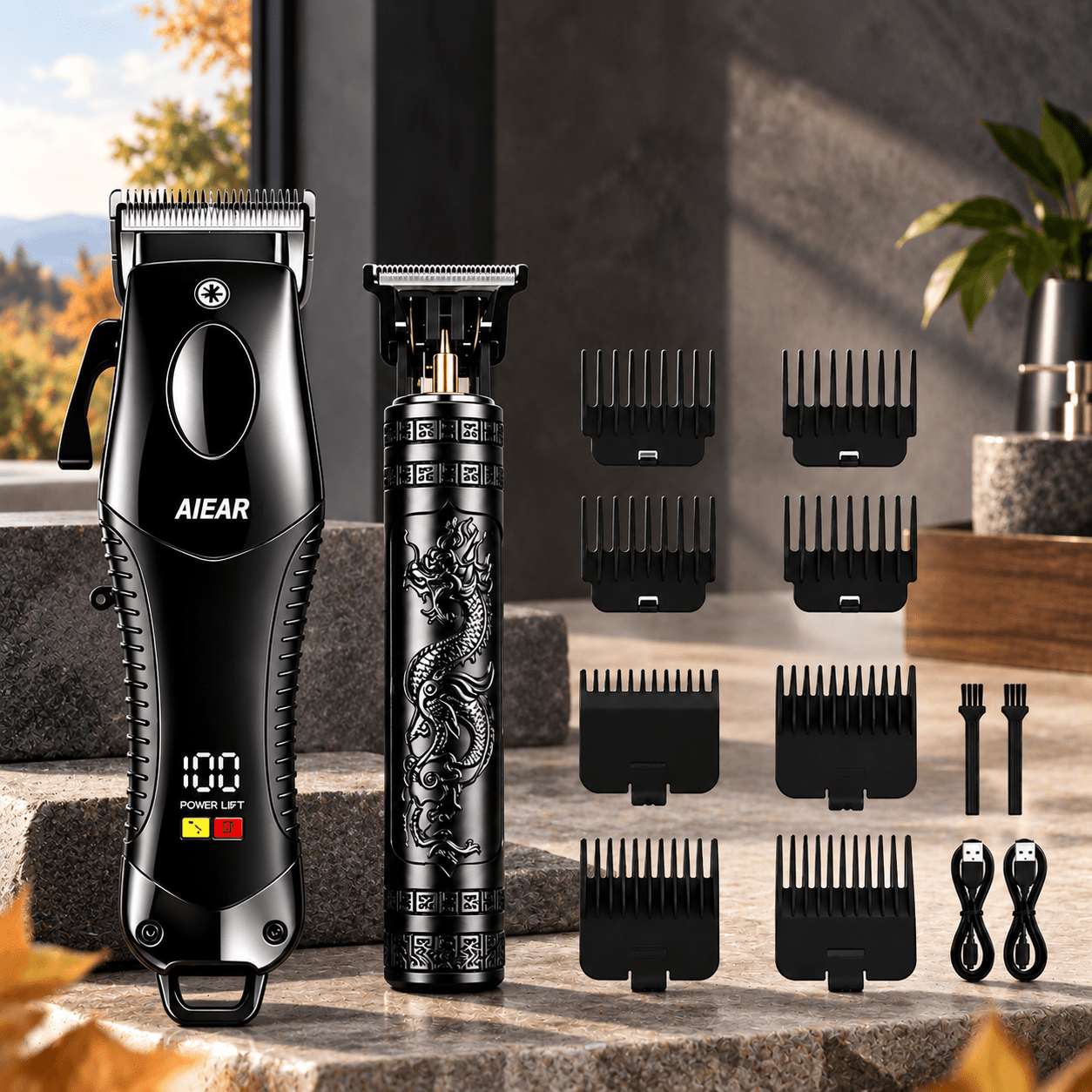 TEMU Men's Cordless Hair Clipper And Grooming Kit, Electric Grooming Set With Detail Trimmer, Nose Hair Trimmer, Razor, Guide Combs, And Accessories,