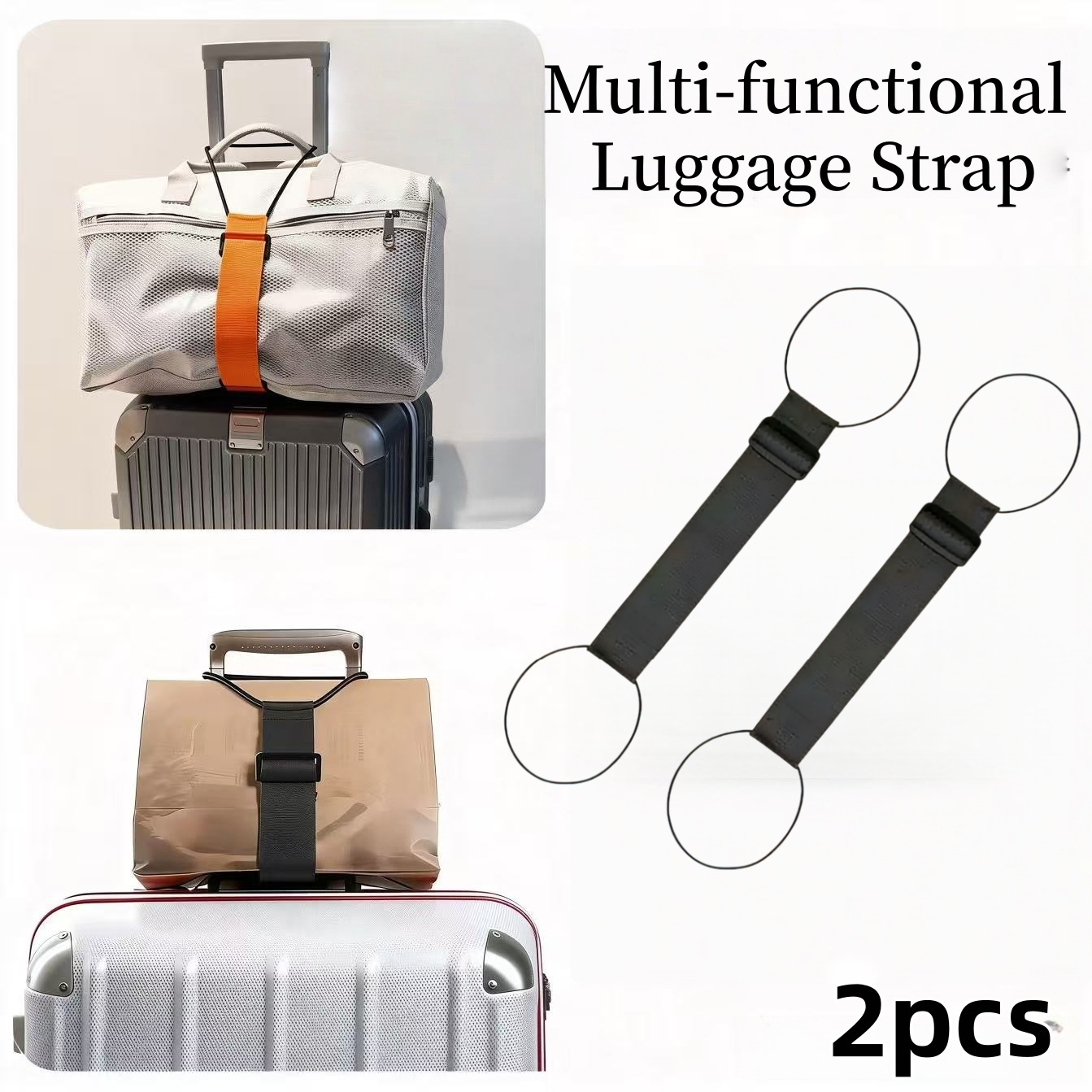 2 Elastic Straps For Securing Luggage, Designed For Backpacks And Travel Suitcases