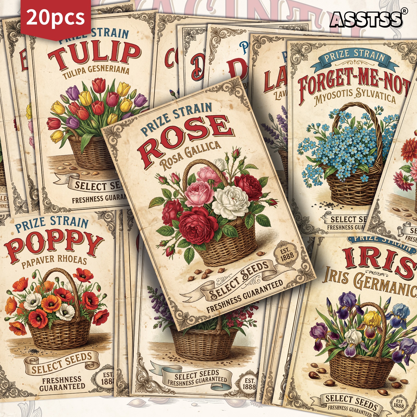 TEMU 20-pack Asstss Vintage Spring Flowers Postcards - 4x6 Inches Retro Junk Journal Supplies, Classic Pinup Illustrations Collectible Decorative