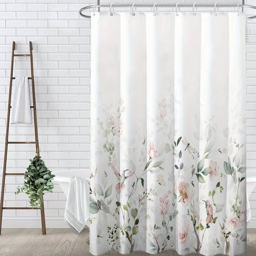 . duschvorhang mit blumen- und vogeldruck in farben, mit , polyestergewebe, künstlerische fenster- und wandgestaltung, badewannen-duschvorhang für die heimdekoration, für alle jahreszeiten und verschiedene größen