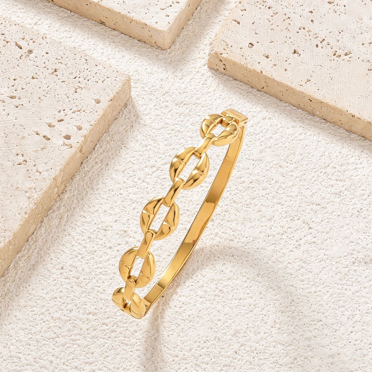 18K Golden Plated Coffee Bean Link Bangle Bracelet, Women's