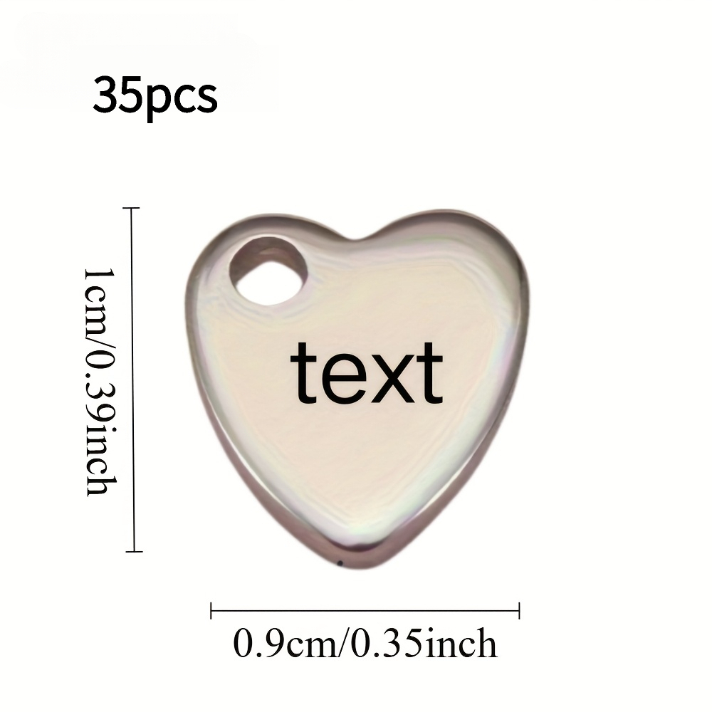 TEMU Ciondoli a forma di cuore in acciaio inossidabile incisi al laser personalizzati, 20/35/45 pz, personalizzabili con testo definito dall'utente,