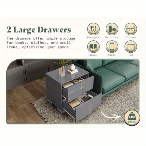 Modern Nightstand with Drawers - High-Gloss Bedside Table Suitable for, MDF/Fiberboard, Space-Saving End Table with Pull Handle, Assembly for Small Bedrooms & Contemporary Decor, Assembly Required