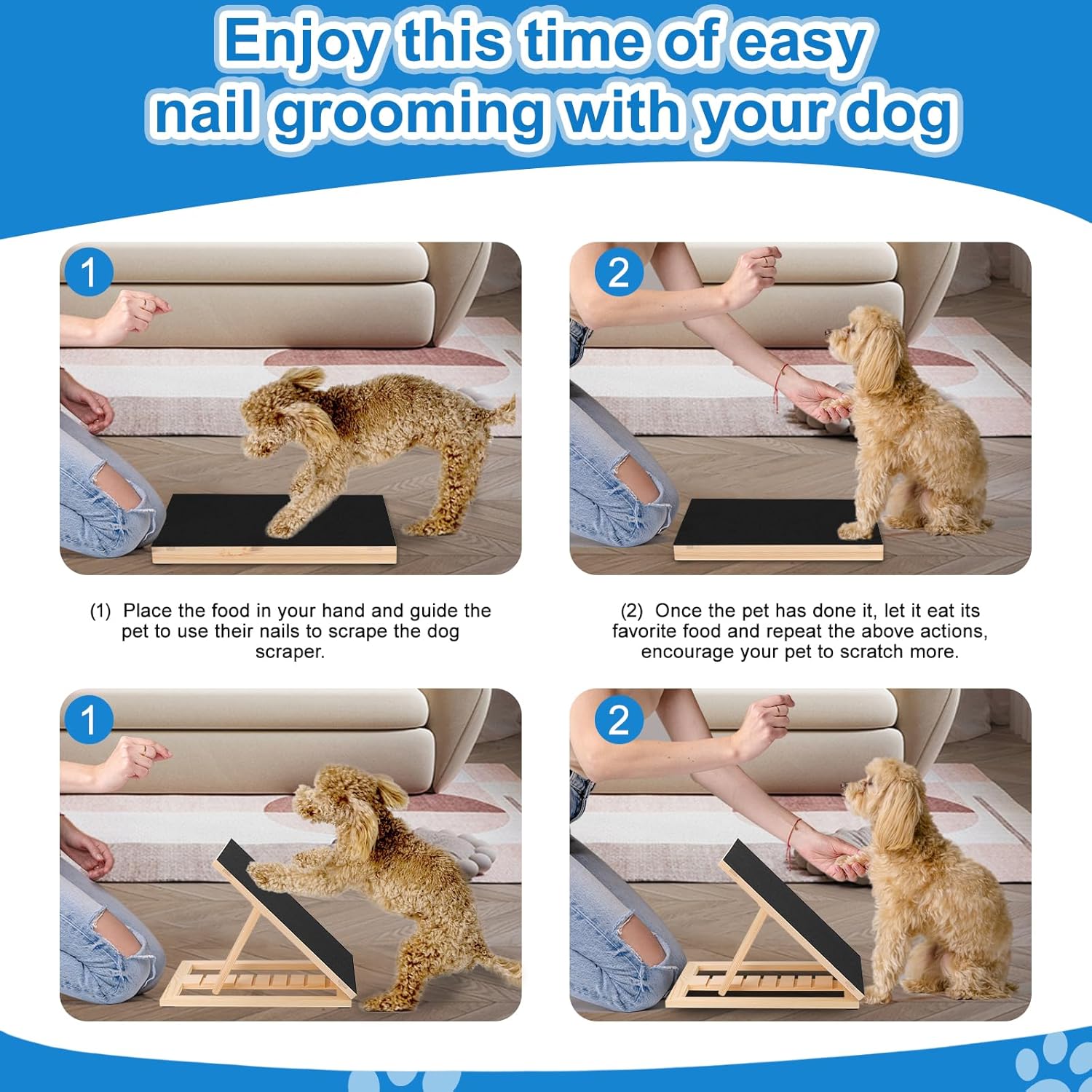Dog Nail Scratch Pad with Sandpaper Filing Replacement Sandpapers Included and Non-Slip Pad, Scratch Board Trimming Tool Alternative to Dog Nail Clippers and Grinders(Without Treat Box)