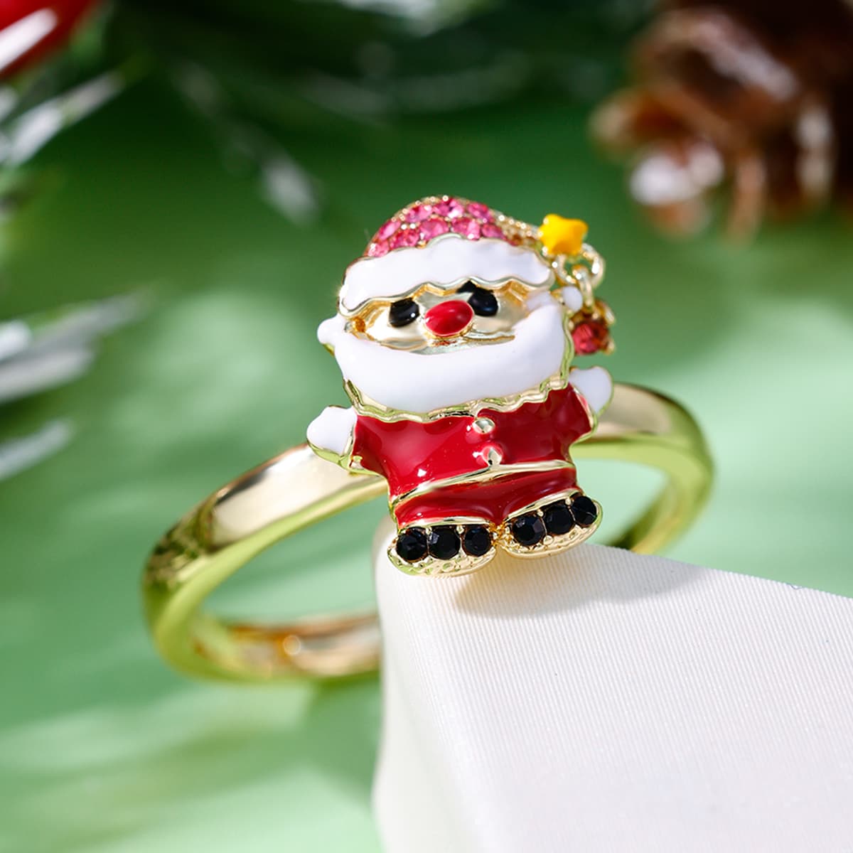 Everyday Versatile Star Santa Claus Open Ring, Festive Charm