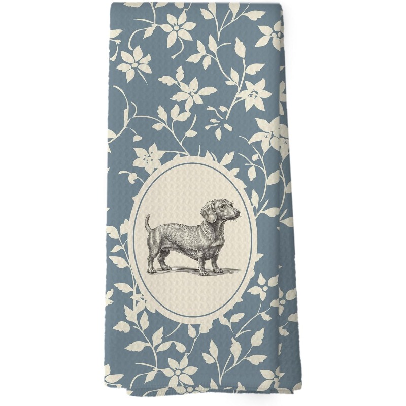 TEMU 1 Stück 45,7 cm (18 x 26 Zoll) blaue Küchentücher mit Dackeln und Blumenmuster, perfekte Geschenke für Frauen, die Hunde lieben, ideal für und