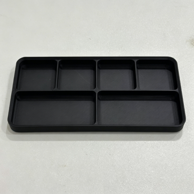 TEMU 6-compartment Black Matte Plastic Parts Storage Tray, Multi-section Anti-loss Small Parts Organizer Box, Desktop Storage Tray For Electronic