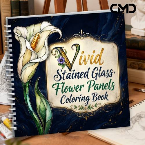 item picture 1pc 20x20cm 24 pages single sided printed coloring book for women with vivid stained glass flower panels