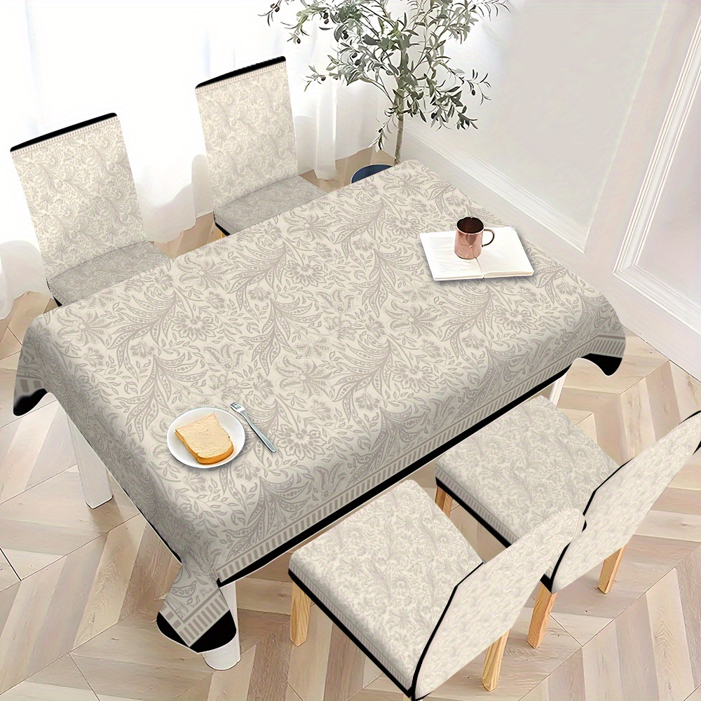 TEMU 5pcs/7pcs Chair Cover And Tablecloth Set (5pcs Includes 4 Chair Covers And 1 Tablecloth) (7pcs Includes 6 Chair Covers And 1 Tablecloth). New