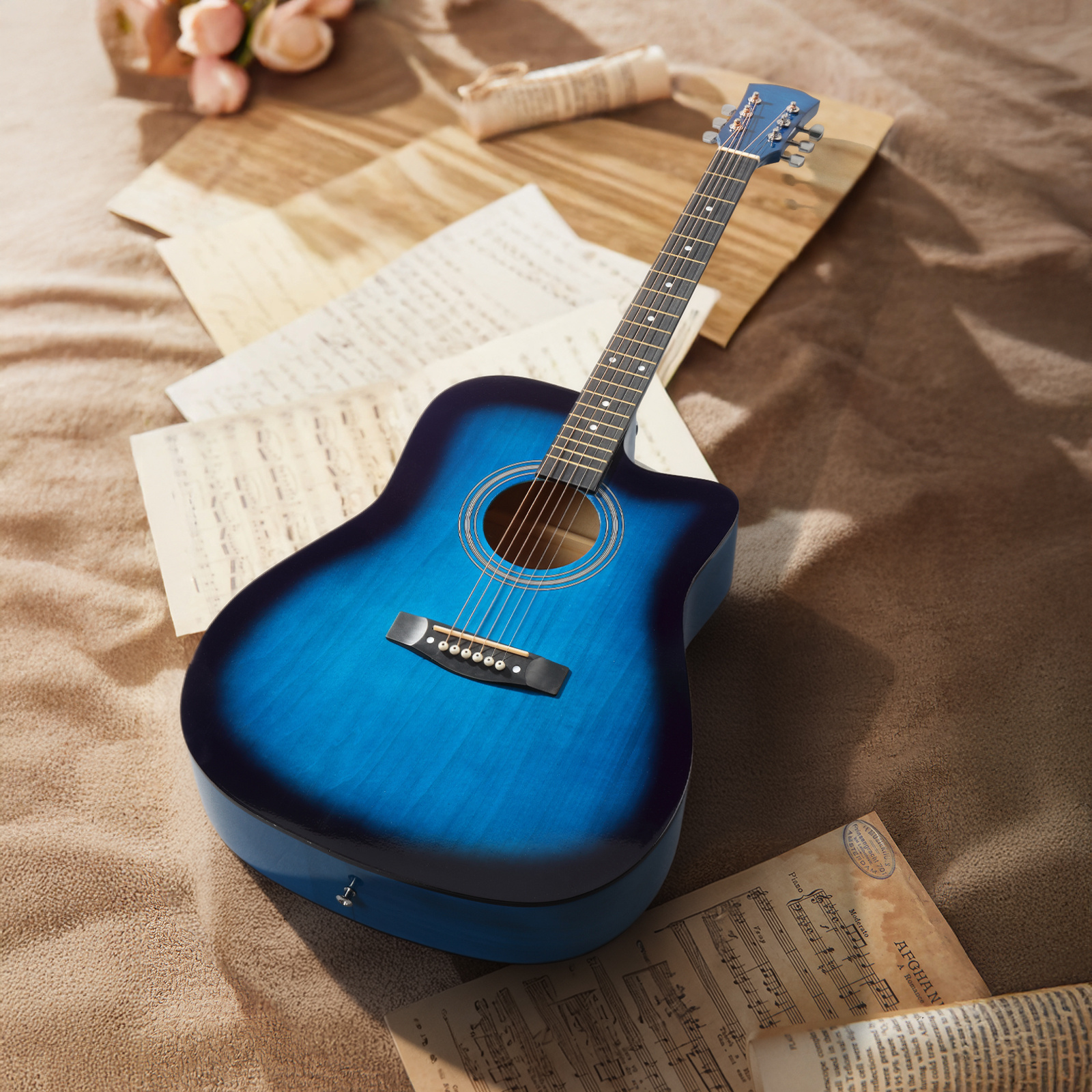 A 38-Inch Acoustic Folk Guitar Made of Basswood with a Cutaway... product image 5