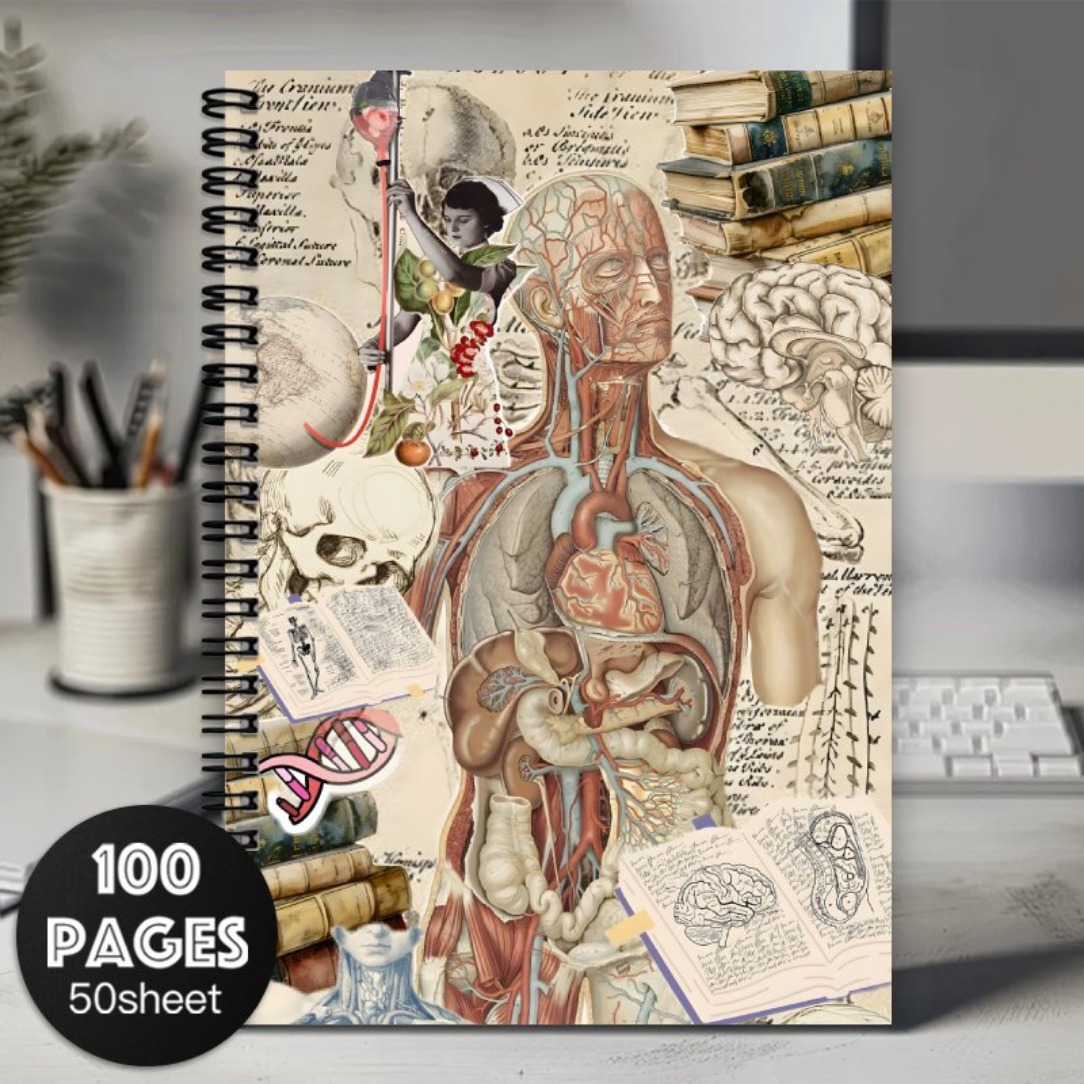 TEMU Cahier de , Rentrée scolaire, 1pc Cahier de pour étudiant en médecine et - , ADN, et système d'organes, de couverture à motif, reliure spirale,