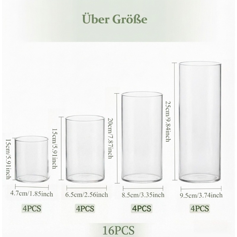 TEMU 12/16/20pcs Bougeoirs en verre transparent, Vases en verre élégants, Style bohème, Ensemble de vases en verre, Verre borosilicate à haute ,