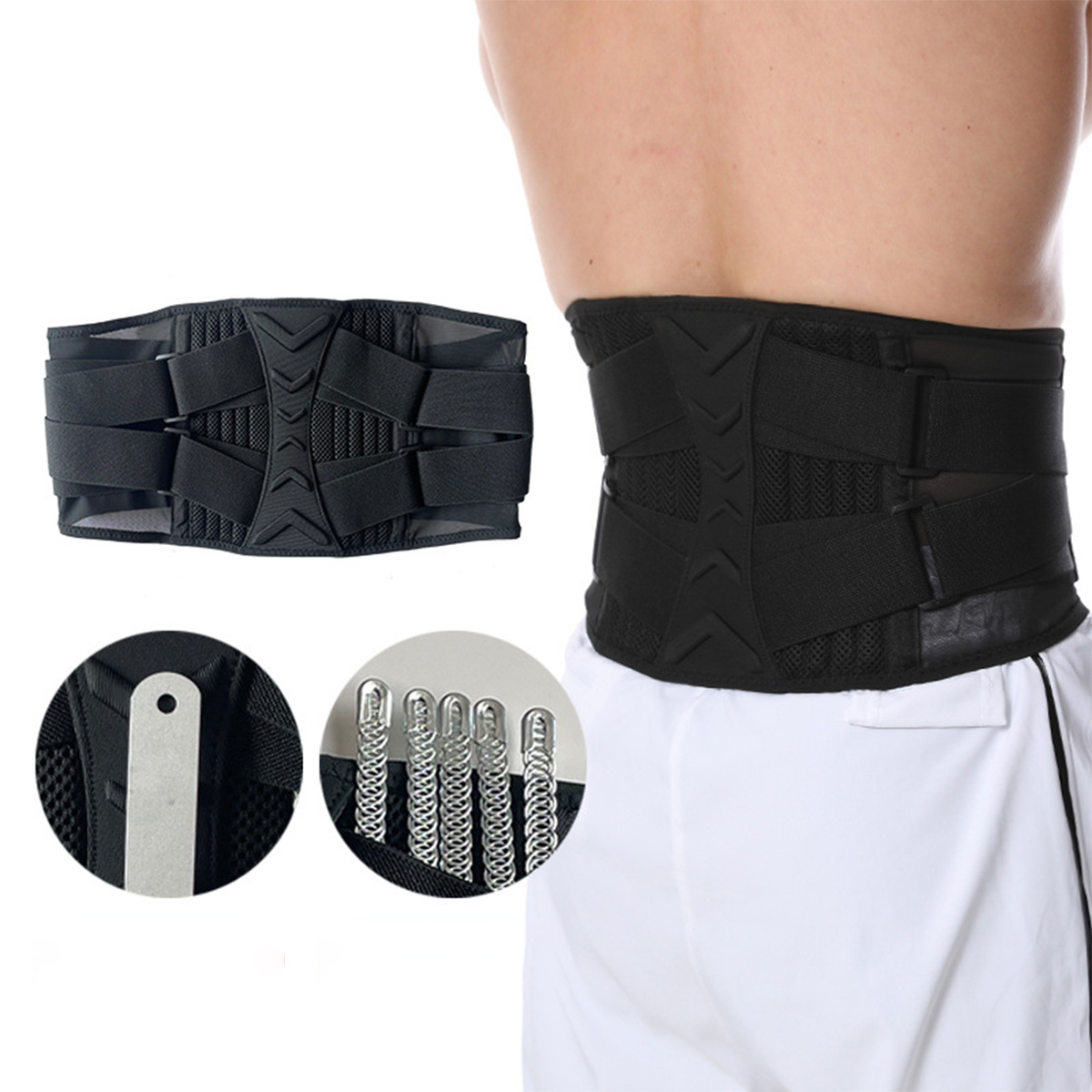 Professional Lumbar Support Belt With 13 Stays, Adjustable Back Brace For Heavy Lifting, Breathable Elastic Fabric (black)