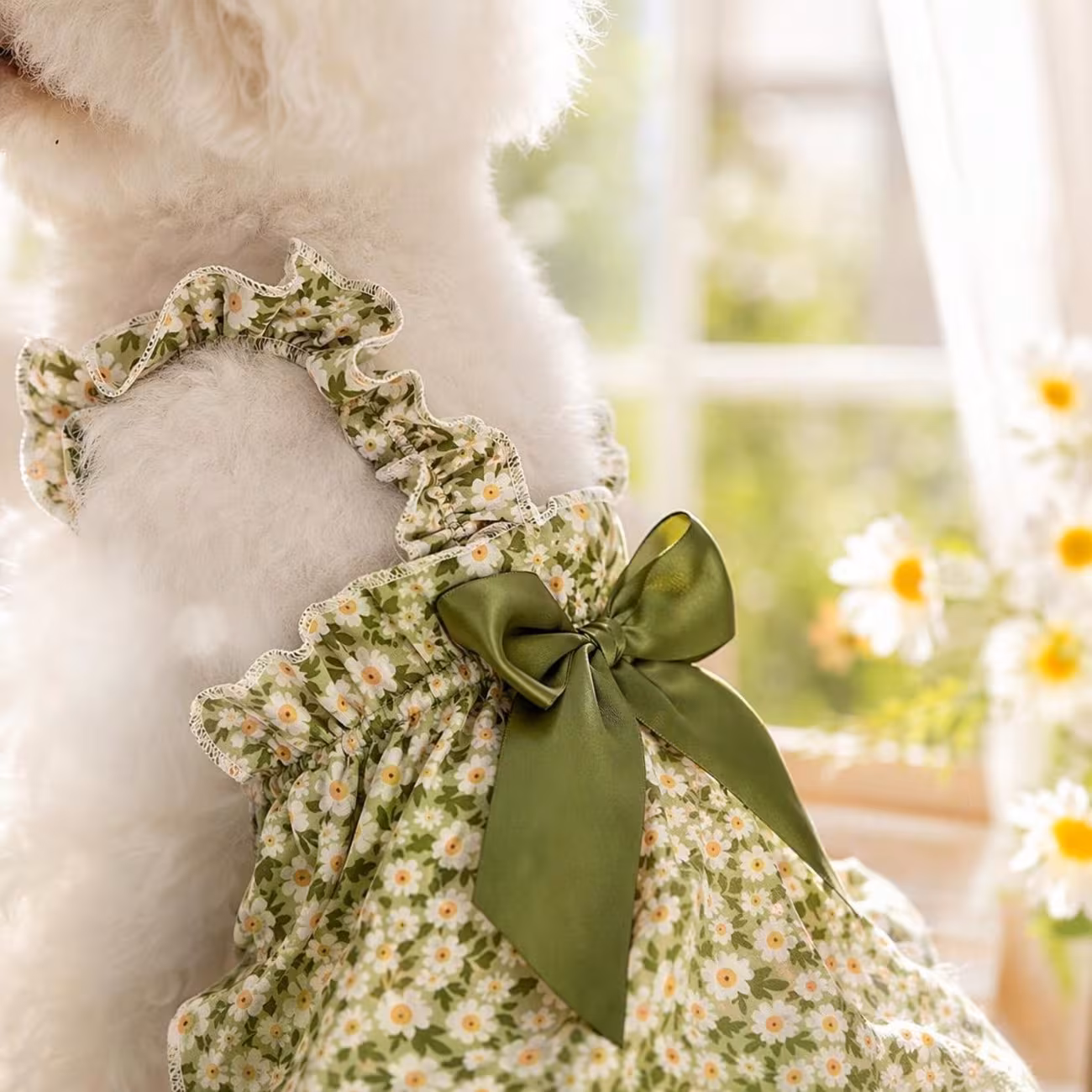 1pc small dog summer dress floral printed ruffle strap pet cami dress with back bow cute puppy clothes for bichon poodle daily outfit Product details 18