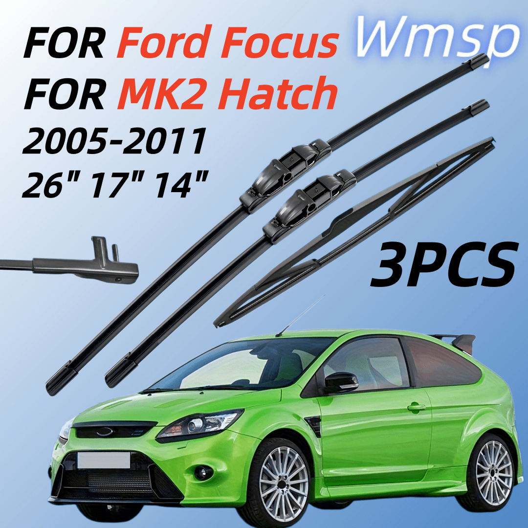 TEMU For Ford Focus 2 Hatch 2005 2006 2007 2008 2009 2010 2011 Complete Front And Rear Wiper Replacement Kit - Sizes 26" 17" 14" - Premium Rubber,