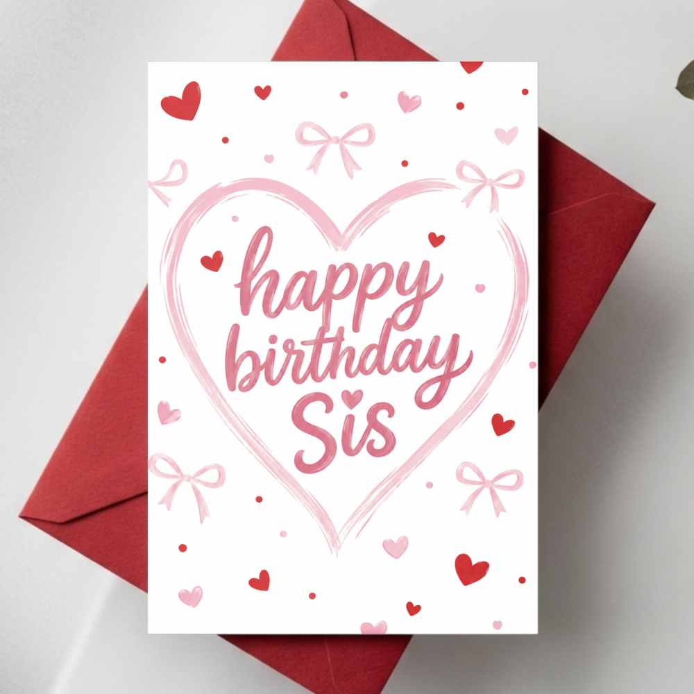 TEMU Birthday Card For Sister With Heart And Bow Pattern Envelope Included Elegant Illustration Design Gift For Sibling Celebration