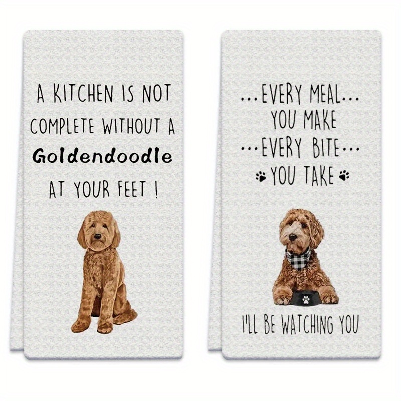 TEMU 2pcs Dish Towels Poodle Illustration 18x26 Inch Soft, Absorbent Polyester Hand Towel, Gift For Kitchen Towels, Cooking, Baking, Bathroom