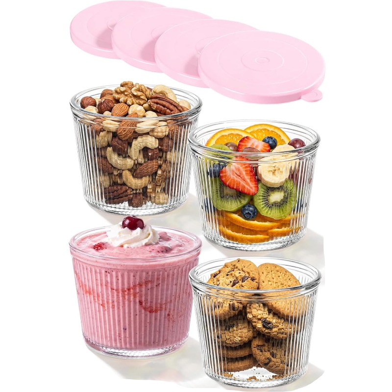TEMU APPKER Juego de 4/6/8 tazones pequeños de vidrio con , 200 ml (6.8 Oz.), Contenedores de vidrio transparente con relieve, Apilables, Adecuados