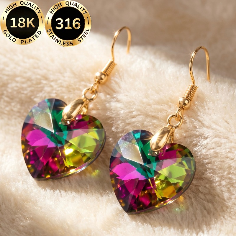 TEMU 1 par de aretes para mujer de calidad de acero inoxidable 316, en oro de 18K, hipoalergénicos, con forma de , diseño de circonita sintética con