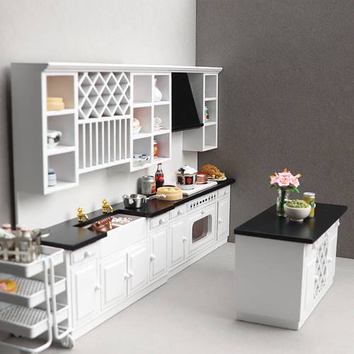 1 12 dollhouse miniature furniture modern white 3pcs kitchen cabinet set for micro scenes