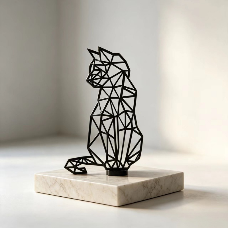 TEMU 2d Flat Geometric Hollow Cat Desktop Ornament, Modern Minimalist Line Art Sculpture, Home Decor For Living Room, Bedroom, Office, Tabletop