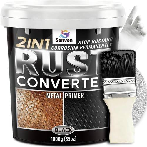 Rust Converter for Metal 2in 1 Rust Converter Metal Primer with a Brush and Gloves Black for Metal, Trailer, Truck Frame, Car Chassis, Rust Heat Rust Paint for Metal